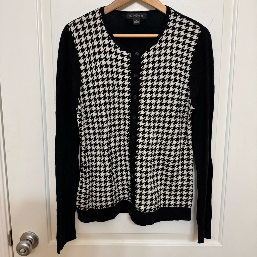 August Silk Heritage Houndstooth Black/White Button Cardigan L